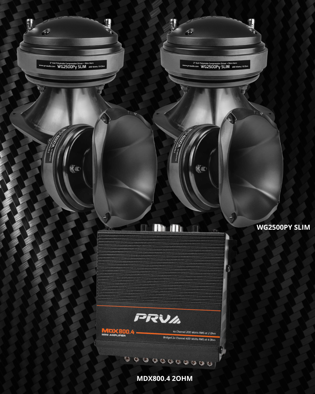 COMBO PRV AMPLIFICADOR MDX800.4 Y 4 DRIVERS WG2500PY SLIM