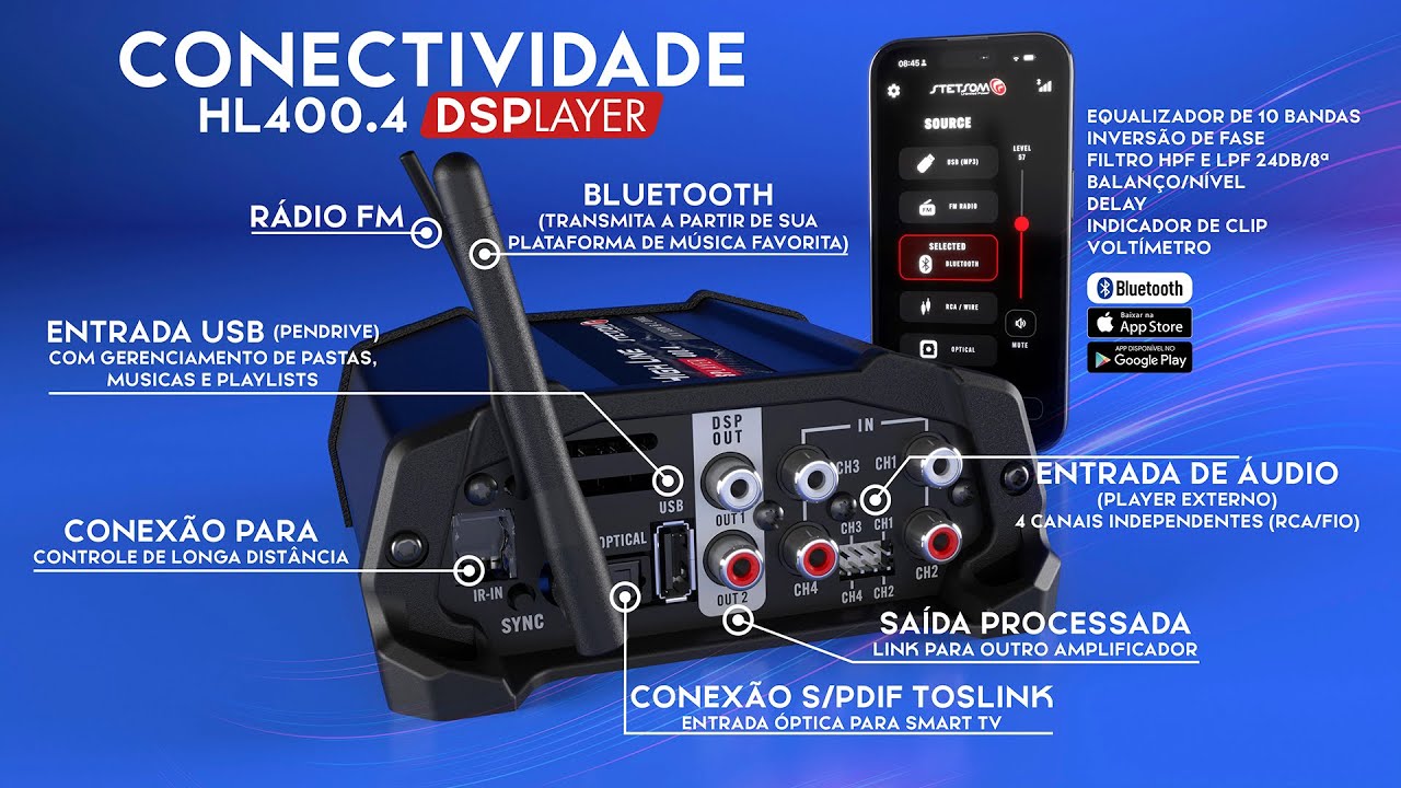 AMPLIFICADOR STETSOM HL400.4 DSPLAYER